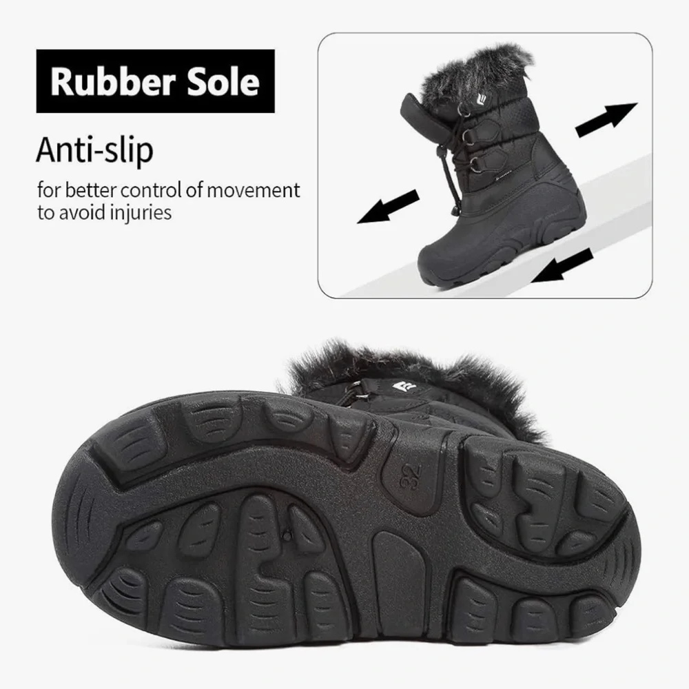 NWT CIOR Toddler Snow Boots Waterproof Black Faux Fur Winter Size 2